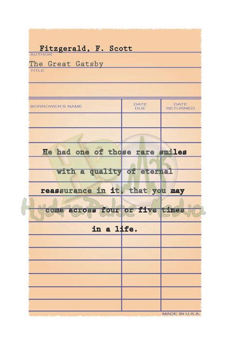 The Great Gatsby Quote Library Book Check Out Card