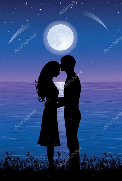 silhouettes of man and woman hugging and kissing at night
