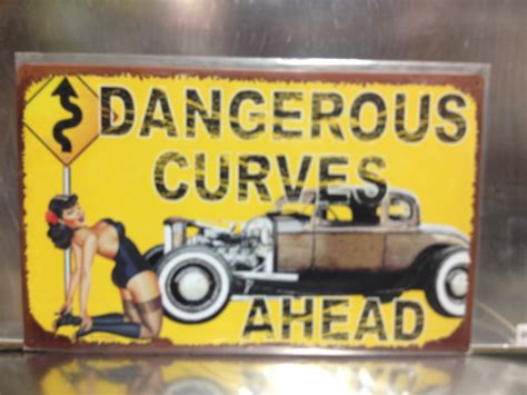 16 x 10 tin sign dangerous curves ahead pin up girl metal sign new gettysburg souvenirs and ts