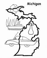 Michigan Coloring State Pages Map Outline Shape Printables Usa Mi Drawing History States Go Demographics Tradition Interest Points Showing Culture sketch template
