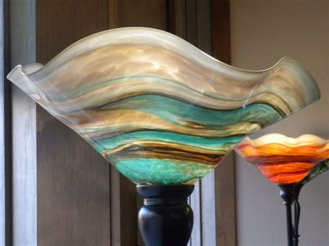 Large Lamp Shade Tea And Teal Color Mix Hand Blown Art Glass Glass
