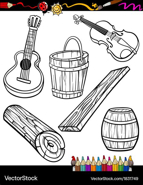 objects cartoon set  coloring book royalty  vector