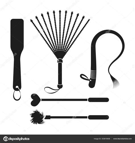 bdsm devices spanking paddle flogger whip stack tickler isolated vector