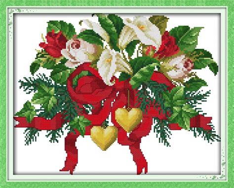 christmas bouquets cross stitch kit flower 18ct 14ct 11ct count printed