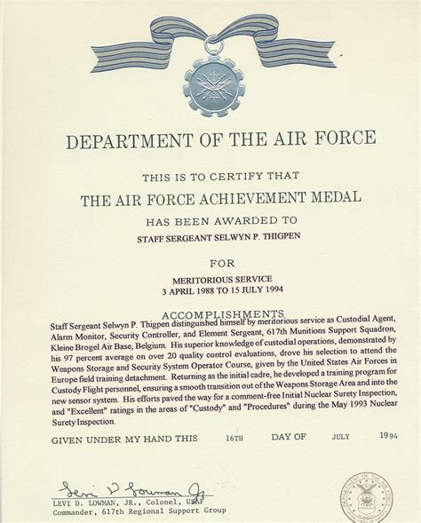 air force commendation medal template