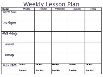 weekly preschool lesson plan template   classic classroom tpt