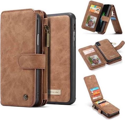 bolcom caseme iphone xxs hoesje wallet book case met ritssluiting bruin