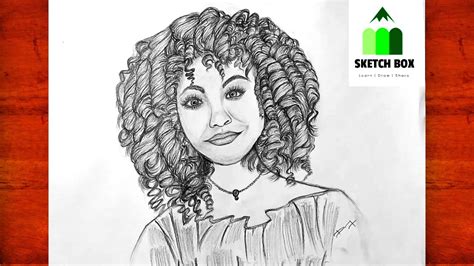 pencil drawing of girl with short curly hairstyle portrait drawing
