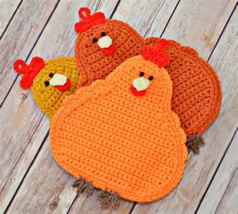 pot holder crochet chickens kitchen housewares handmade etsy