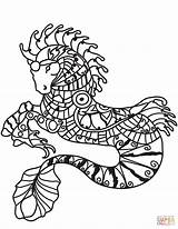 Hippocampus Coloring Zentangle Pages Printable Drawing Supercoloring Categories sketch template