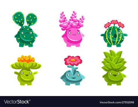 cute plants characters set friendly fantasy vector image