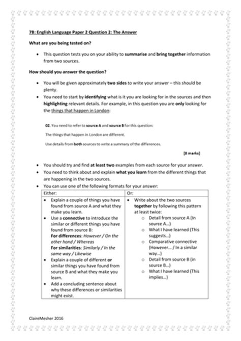 aqa english language gcse paper  question  revision  uk teaching resources tes