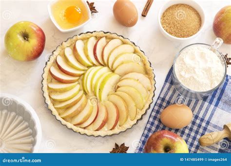 apple pie preparation stock image image  herb domestic
