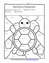Coloring Multiplication Worksheets Math Color Grade Facts Pages Sheets Printable Puzzle Number Worksheet Activities Sheet Numbers Kids Puzzles Turtle Maths sketch template