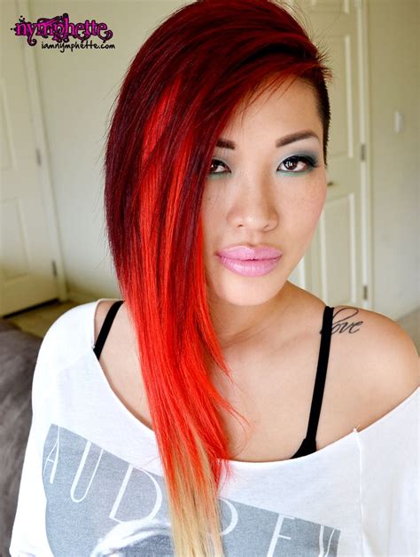 asian hair dyed bright red fiery hair color red ombre