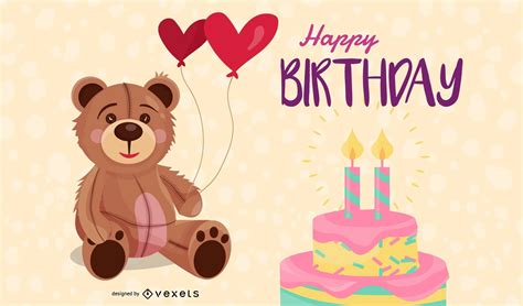 cute teddy bear birthday card vector