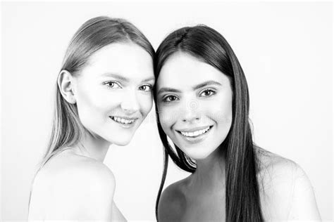 Natural Beauty Concept Smiling Couple Lesbian Woman Friend Girlfriend