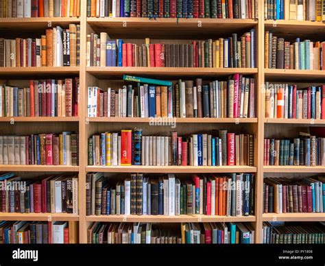 image  wooden book shelf  books  library stock photo alamy