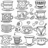 Coloring Pages Coffee Tea Food Cup Cups Teacups Colour Adult Book Printable Drawing Print Jack Colouring Adults Foods Drinks English sketch template