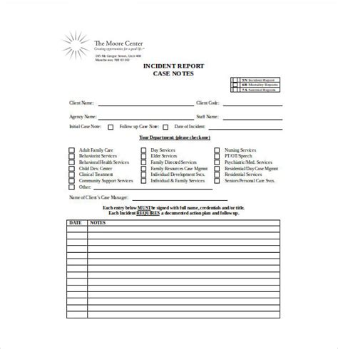 case notes templates  sample  format