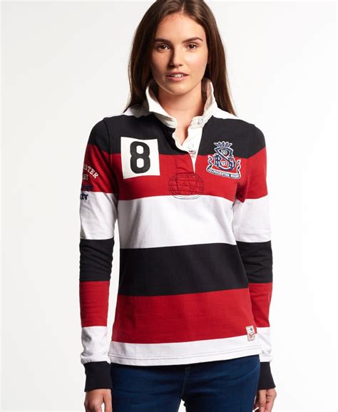womens gloucester rugby shirt  hoop stripe cherrys superdry