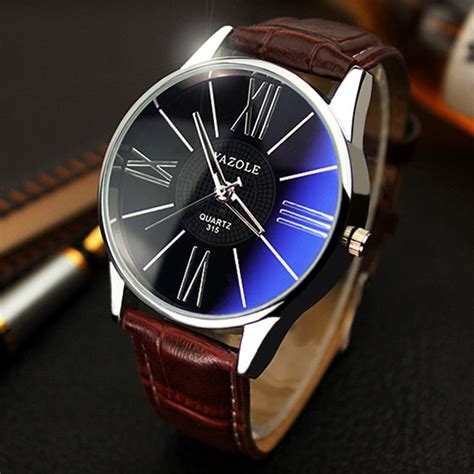 elegant leather band mens watches
