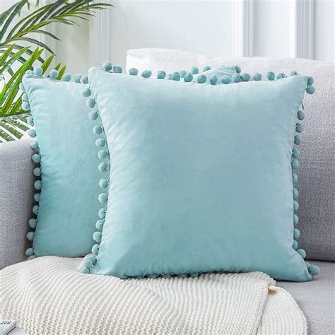topfinel solid decorative throw pillow covers  pom poms square soft