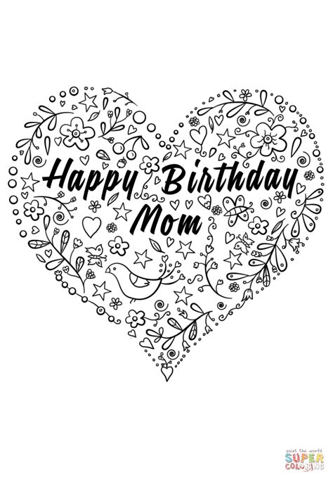 happy birthday mom coloring page  printable coloring pages