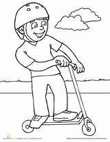 Scooter Coloring Colouring Pages Sports Printable Kids Riding Worksheet Worksheets Boy Bike Terry Fox Education Summer Boys Child Safety Printables sketch template