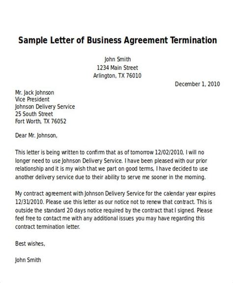 sample termination business letter examples word   letters