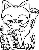 Japonais Neko Maneki Colorier Gato Bonheur Diabolica Chinois Esoterismo Muneca Bordar Resultado Risco Sorte sketch template