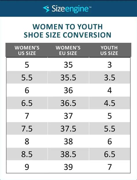 Youth And Women S Shoe Size Chart