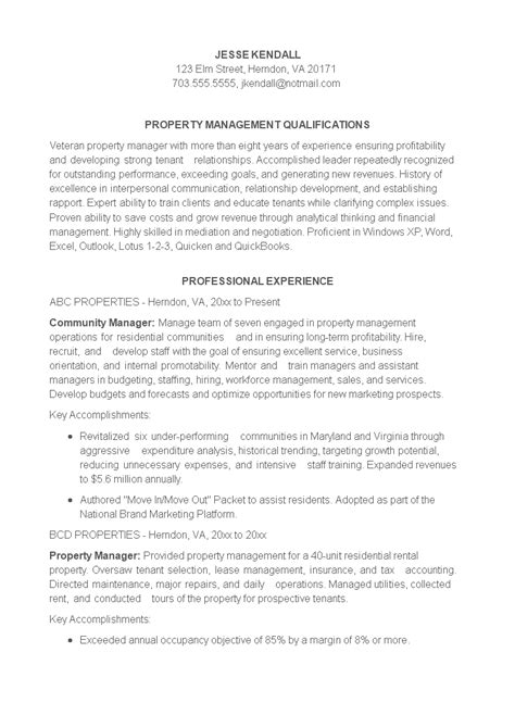 sample property manager resume templates  allbusinesstemplatescom