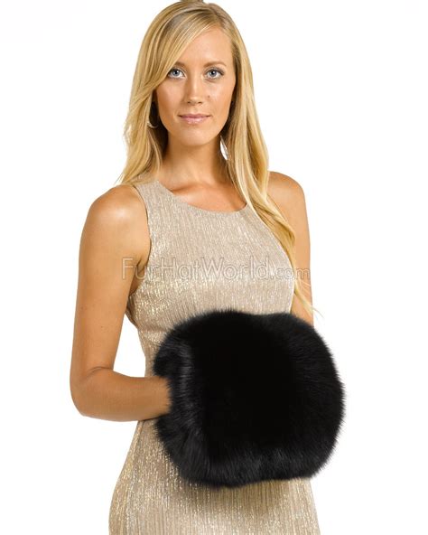 The Ava Canadian Fox Fur Barrel Muff In Black
