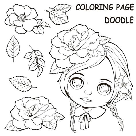 cute girl  flower coloring pages premium vector