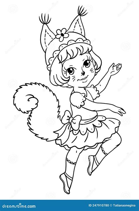 coloring book illustration  preschool girl   squirrel costume