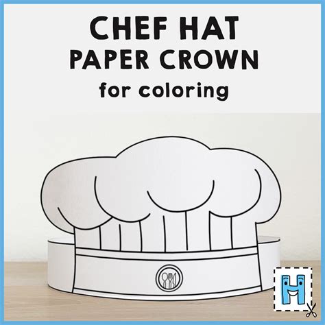 chef hat cook paper crown printable coloring craft activity  kids