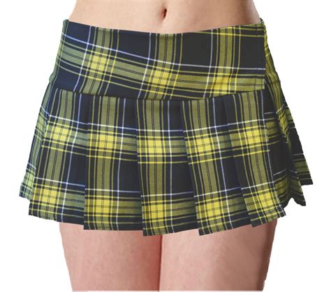Lemon Yellow Black Schoolgirl Tartan Plaid Pleat Micro Mini Skirt