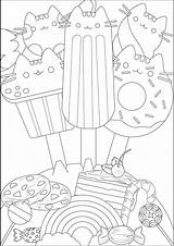 Pusheen Coloring Pages Doodle Ice Cream Donut Kids Color Cake Printable Print Candy Creams Adults Halloween Coloringbay Delicious Cakes Head sketch template
