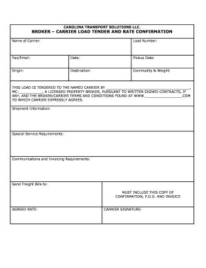 rate confirmation fill  printable fillable blank pdffiller