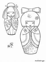 Kokeshi Coloring Dolls Pages Coloriage Japanese Japonaise Imprimer Poupée Doll Embroidery Dessin Printable Colouring Kokeshis Icolor Adult Cool Maternelle Matryoshka sketch template