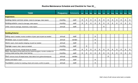 facility maintenance schedule excel template printable schedule template