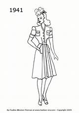 Fashion Coloring Pages 1941 Vintage 1940 Dress Drawings 1940s Clothes Silhouettes 40s Dresses 1950 Colouring Adult Drawing Google Silhouette Embroidery sketch template