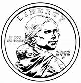 Coloring Sacagawea Pages Dollar Coin Native American Drawing Coins Mint Collection Frontside Line 2002 Golden sketch template