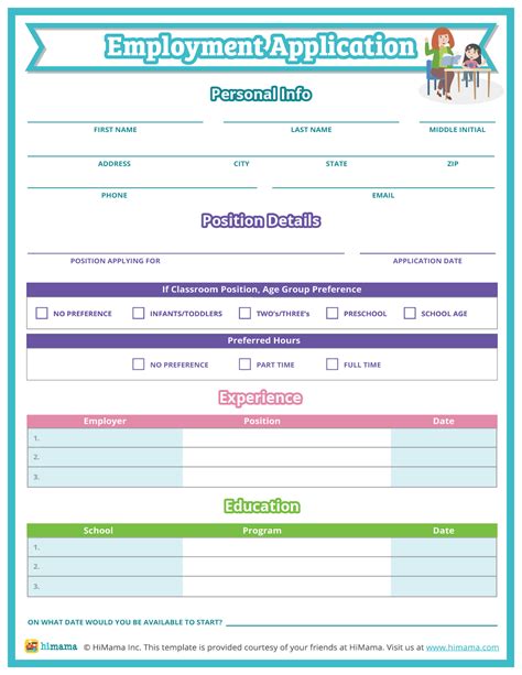 daycare job application form  templates himama