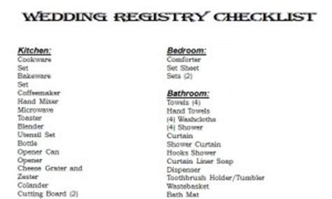 wedding registry checklist wedding registry checklist printable