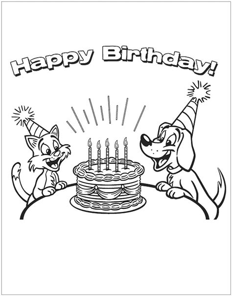 gelukkige verjaardag hond en kat kleurplaat kinderen kleurplaat
