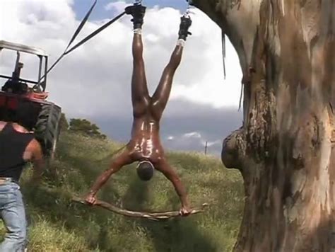 black guy chained to a tree and whipped outdoors gay porn at thisvid tube