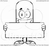Mascot Pill Holding Sign Happy Royalty Clipart Toon Hit Vector Cartoon sketch template