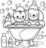 Coloring Dog Cat Bath Vector Tub Taking Grooming Bubble Clipart Clip Illustrations Drawings Similar sketch template